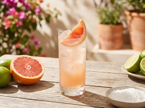 Paloma au pamplemousse rose sur glace avec quartier de pamplemousse
