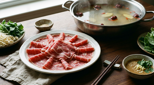Fondue chinoise : la viande se tranche à moitié congelée, sinon on n'obtient jamais 2 mm