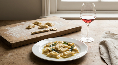 Agnolotti del plin piémontais : une farce de trois viandes rôties et de leur jus, avec un peu de chou vert, des pâtes fermées d'un pincement, servies au beurre et à la sauge ou dans le jus du rôti