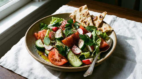 Fattoush : le sumac se réveille dans le citron, jamais dans l'huile