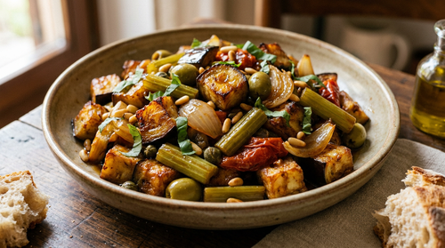 Caponata : elle ne se mange jamais chaude, l'aigre-doux ne s'équilibre qu'à température ambiante
