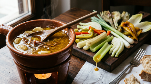Bagna cauda : l'ail se cuit d'abord dans le lait, sinon il reste piquant