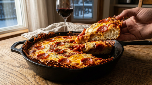 Pan pizza épaisse à la poêle : la recette américaine au bord de fromage grillé