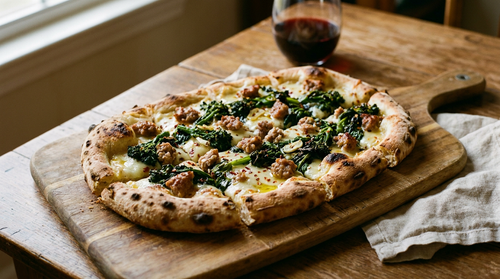 Pinsa saucisse et friarielli : la recette napolitaine sur pâte de Rome