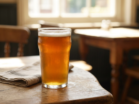 Shandy au gingembre : demi de bière blonde allongée de ginger ale, ambré et mousseux