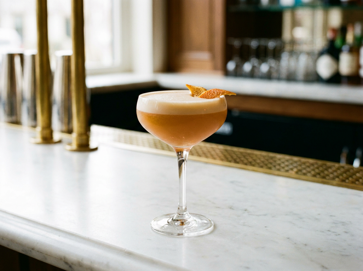 Cocktail Millionaire ambré et mousseux dans une coupe