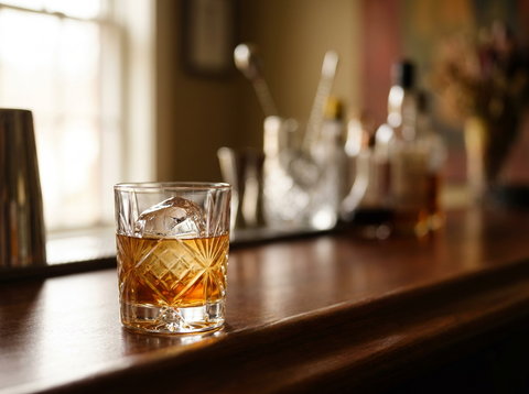 French Connection dans un verre old fashioned sur glaçon, robe brun ambré profonde