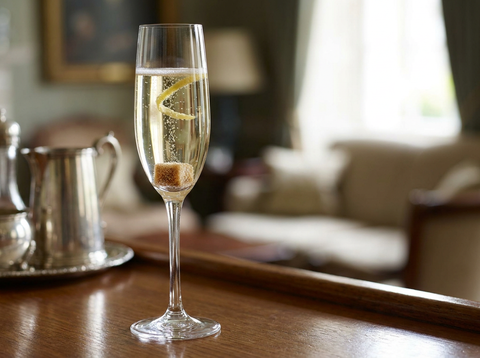Air Mail : flûte d'un cocktail doré au rhum, miel, citron vert et champagne