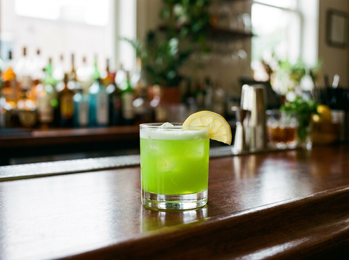 Midori Sour : liqueur de melon, citron pressé et blanc d'œuf en option