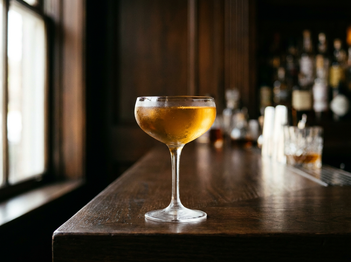 Diamondback : coupe glacée d'un cocktail doré au rye, eau-de-vie de pomme et Chartreuse jaune