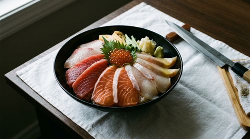 Chirashi : le poisson se coupe en un seul geste tiré, jamais en sciant