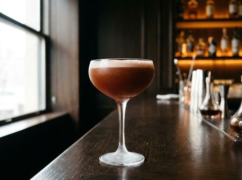 Trinidad Sour : coupe glacée d'un cocktail brun-rouge profond couronné d'une fine mousse