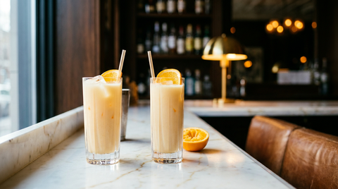 Morir Soñando, boisson dominicaine à l'orange et au lait, servie glacée sur un comptoir de marbre blanc