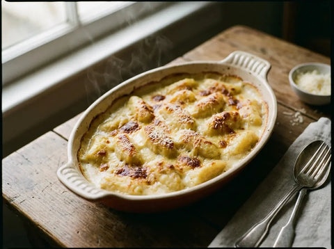 Gnocchis à la parisienne : quenelles de pâte à choux gratinées sous une sauce Mornay dorée
