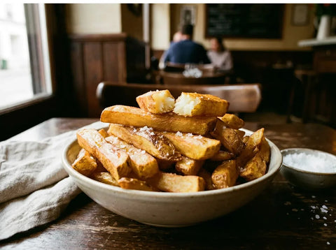 Pommes Pont-Neuf, frites épaisses dorées et croustillantes servies dans un plat de bistrot