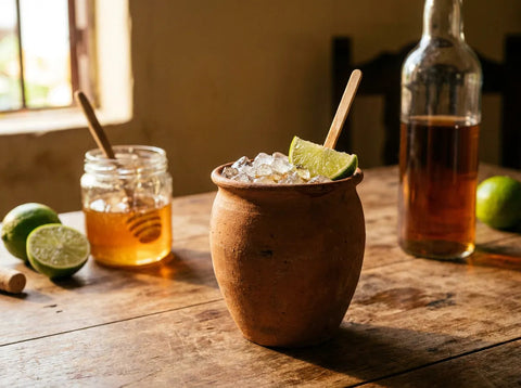 Canchánchara cubaine au rhum, miel et citron vert servie sur glace pilée dans un gobelet en terre cuite