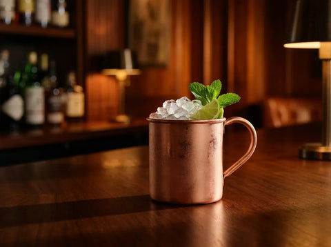 Kentucky Mule servie dans une mug en cuivre avec citron vert et menthe