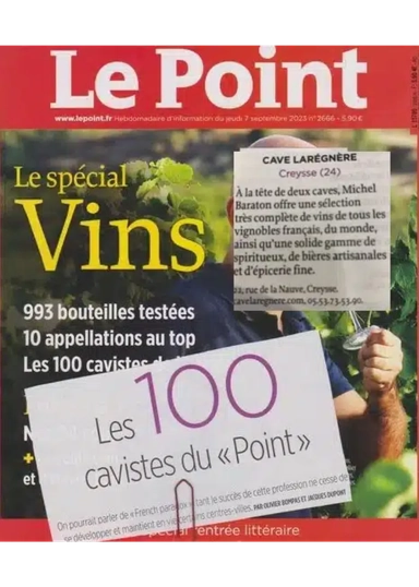 Article de Presse Le Point Cave Larégnère les 100 cavistes du Point