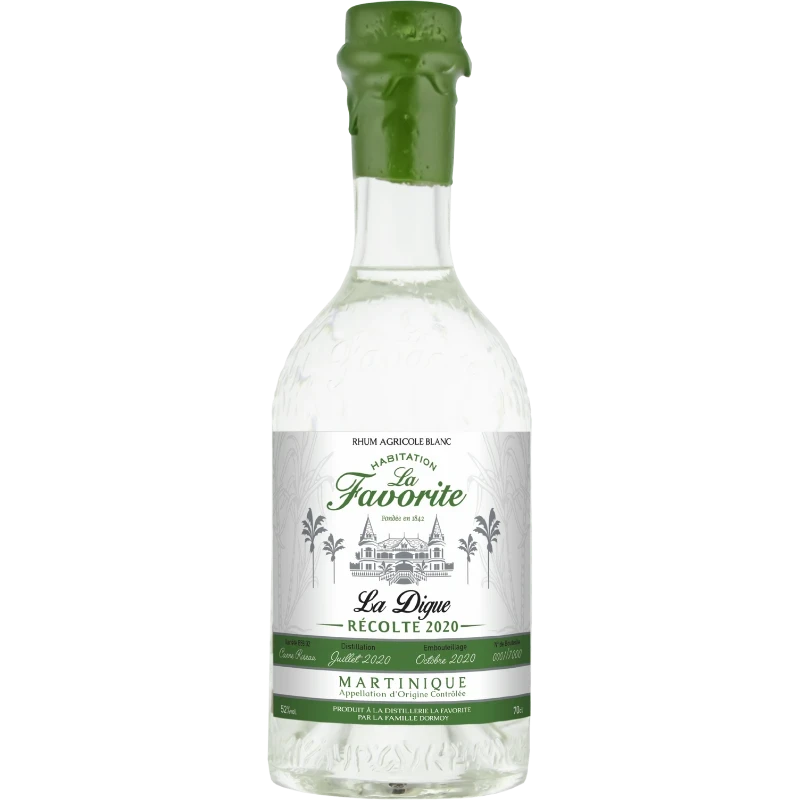 Bouteille de rhum Blanc agricole de la Martinique de chez LA Favorite cuvée la digue 2020 en 70 cl