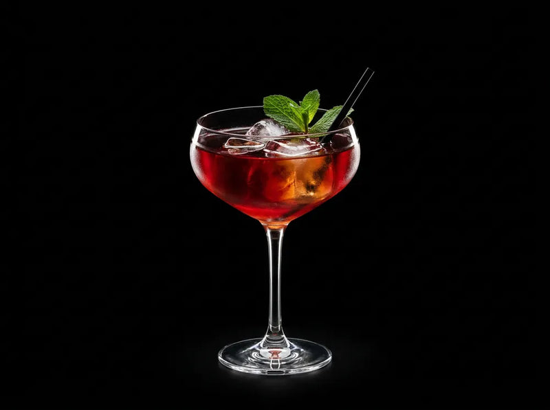 Cocktail rouge à la menthe sur fond noir