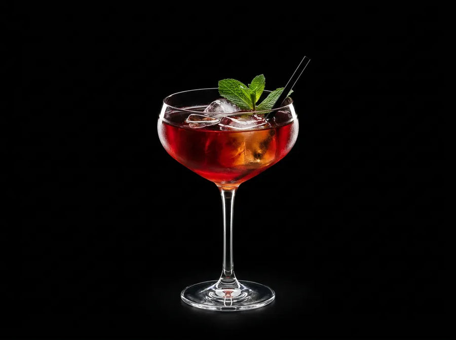 Cocktail rouge à la menthe sur fond noir