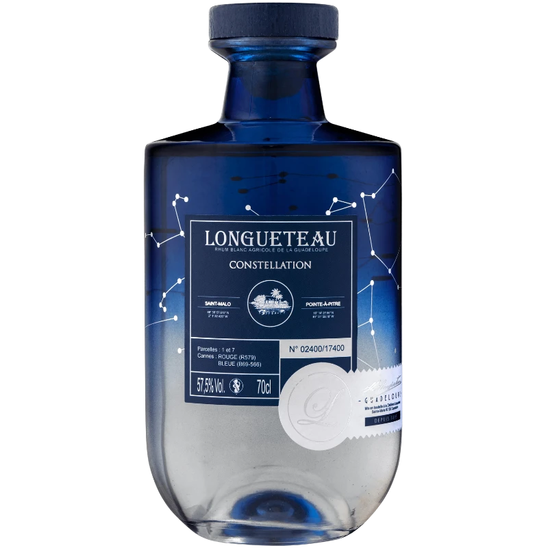 Bouteille de Rhum blanc Agricole de Guadeloupe de la maison Longueteau cuvée Constellation 70cl