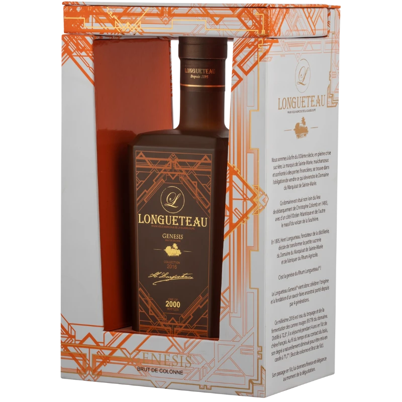 Bouteille de rhum vieux agricole de Guadeloupe de la maison Longueteau Cuvée Genesis 70cl
