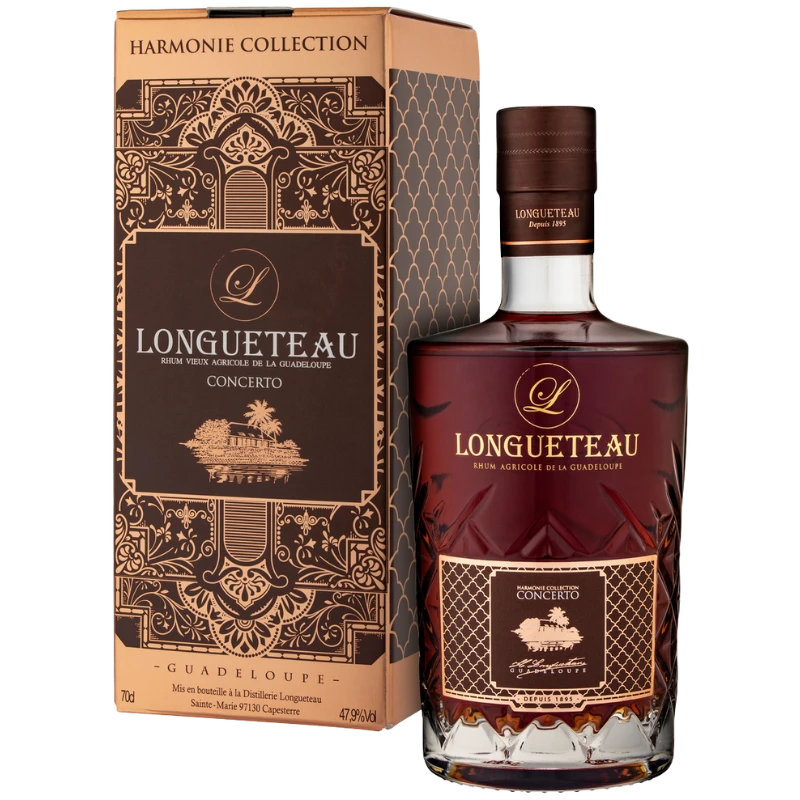 Bouteille de Rhum Vieux Agricole de la Guadeloupe de la maison Longueteau avec sa gamme Harmonie cuvée Concerto 70cl