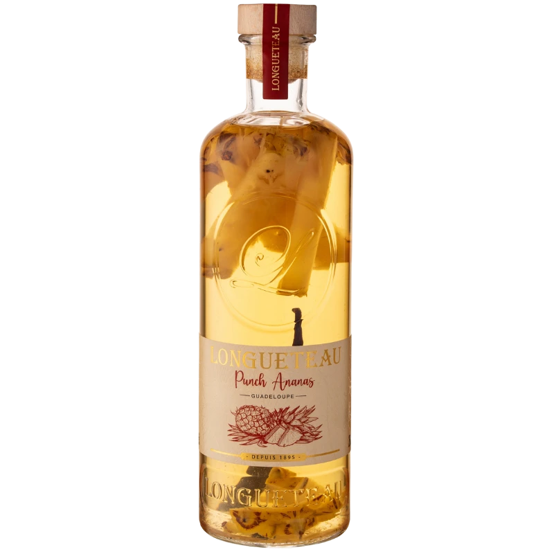 Bouteille de Punch au Rhum à l'ananas de la maison Longueteau en Guadeloupe 100cl