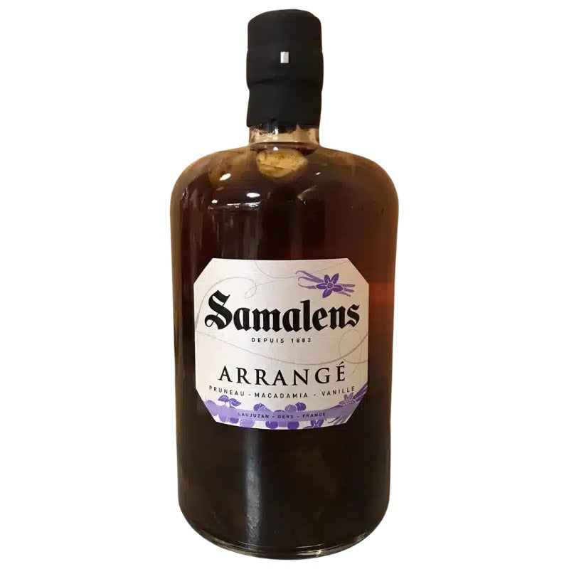 Bouteille d'armagnac arrangé Samalens pruneaux macadamia